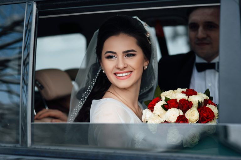 Portrait,Of,Happy,Newly,Wed,Couple,In,Car.,Wedding.,Wedding